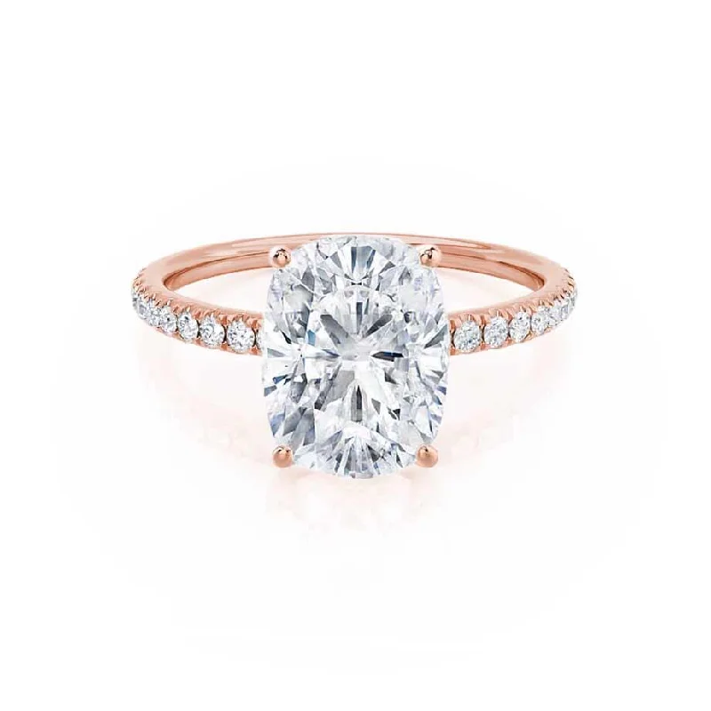 MACY - Elongated Cushion Moissanite & Diamond 18k Rose Gold Petite Pavé Ring