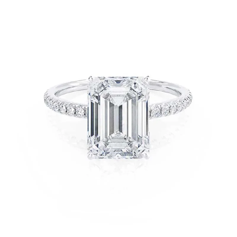 MACY - Emerald Lab Diamond & Diamond Platinum Micro Pavé Ring