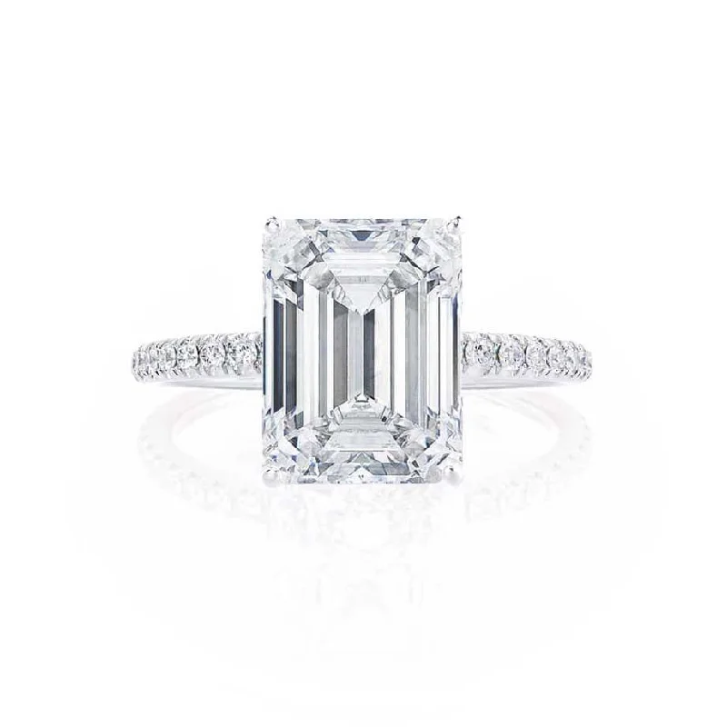 MACY - Emerald Lab Diamond & Diamond Platinum Micro Pavé Ring