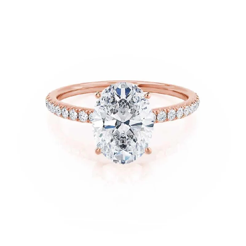 MACY - Oval Moissanite & Diamond 18k Rose Gold Petite Pavé Ring