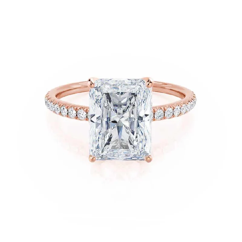 MACY - Radiant Moissanite & Diamond 18k Rose Gold Petite Pavé Ring