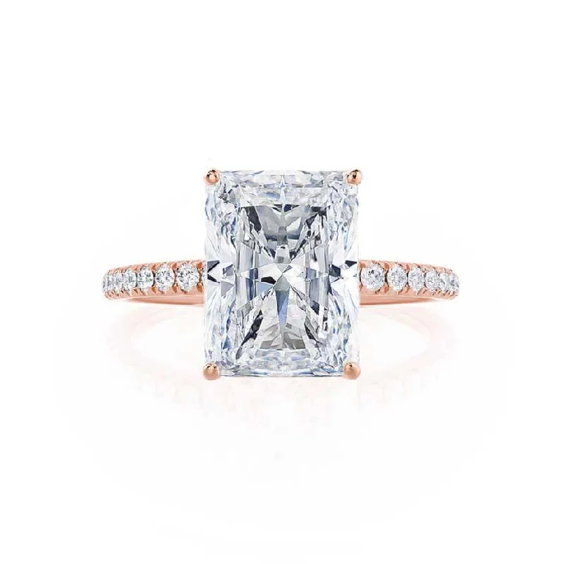 MACY - Radiant Moissanite & Diamond 18k Rose Gold Petite Pavé Ring