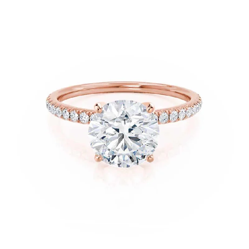 MACY - Round Moissanite & Diamond 18k Rose Gold Petite Pavé Ring