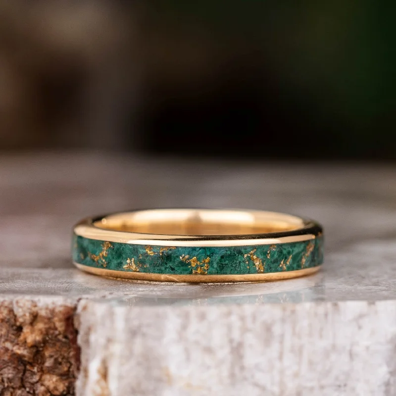 The Malachite | Malachite Gold Ring with Gold Flakes