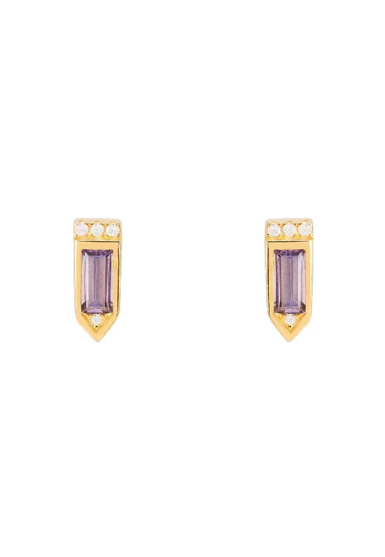 Manhattan Stud Earrings Amethyst Gold