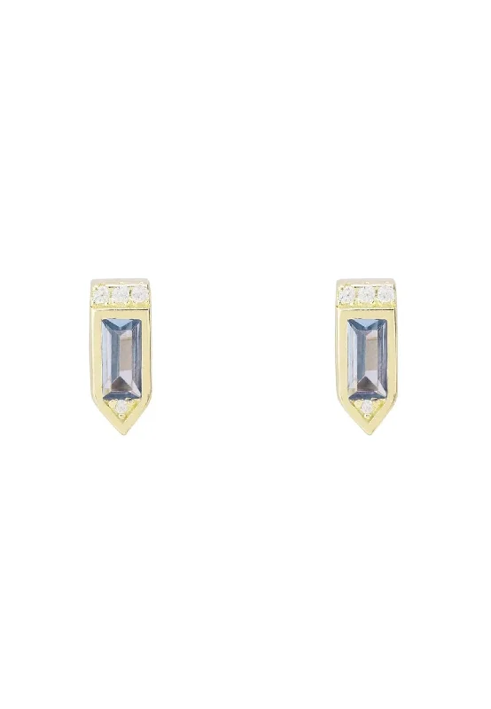 Manhattan Stud Earrings Blue Topaz Gold