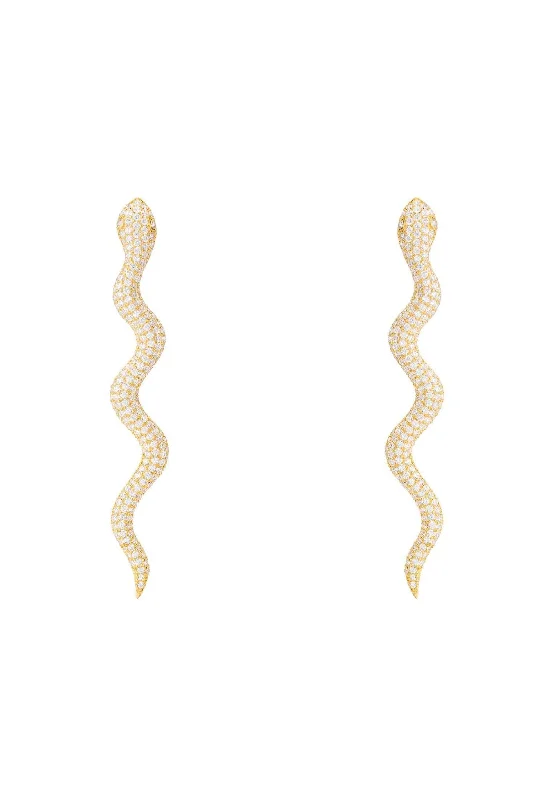 Medusa Long Serpent Stud Earrings Gold