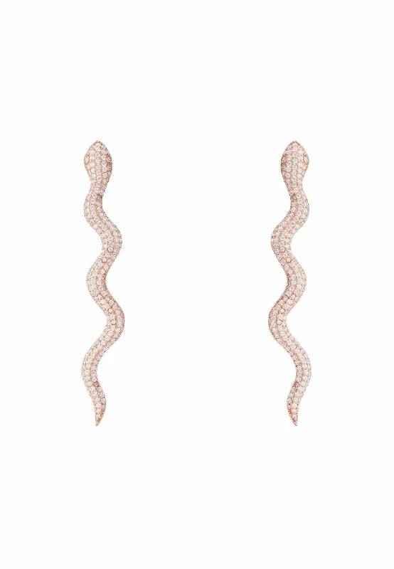 Medusa Long Serpent Stud Earrings Rosegold