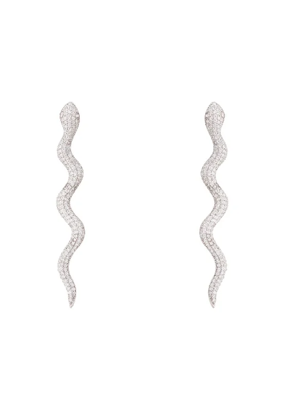 Medusa Long Serpent Stud Earrings Silver