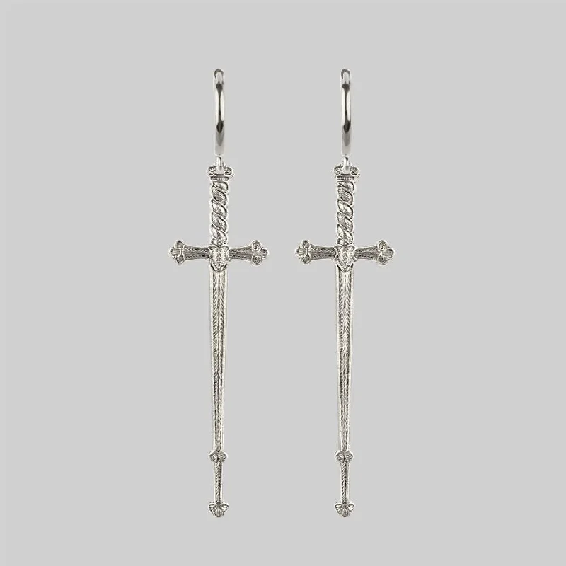 MERCY. Sword Hoop Earrings - Silver