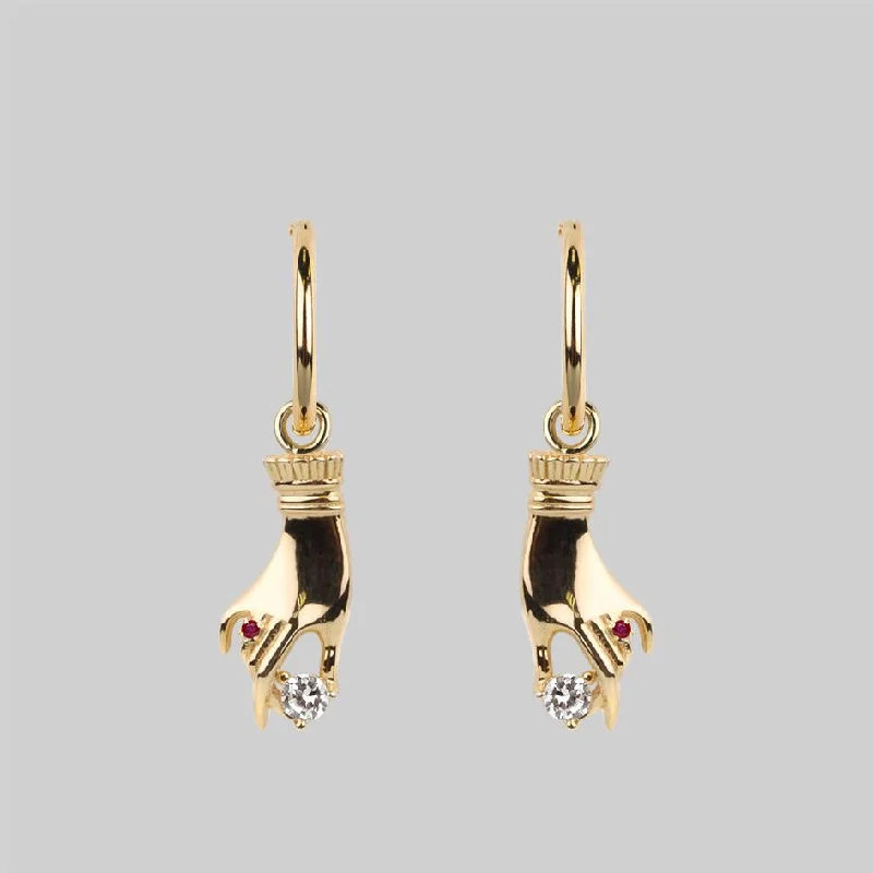 MILDRED. Disembodied Hand Hoop Earrings - Gold