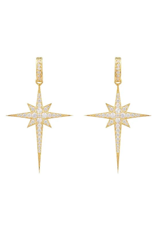 North Star Burst Large Drop Earrings Gold