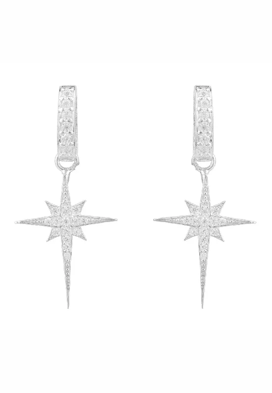 North Star Burst Small Drop Earrings Silver