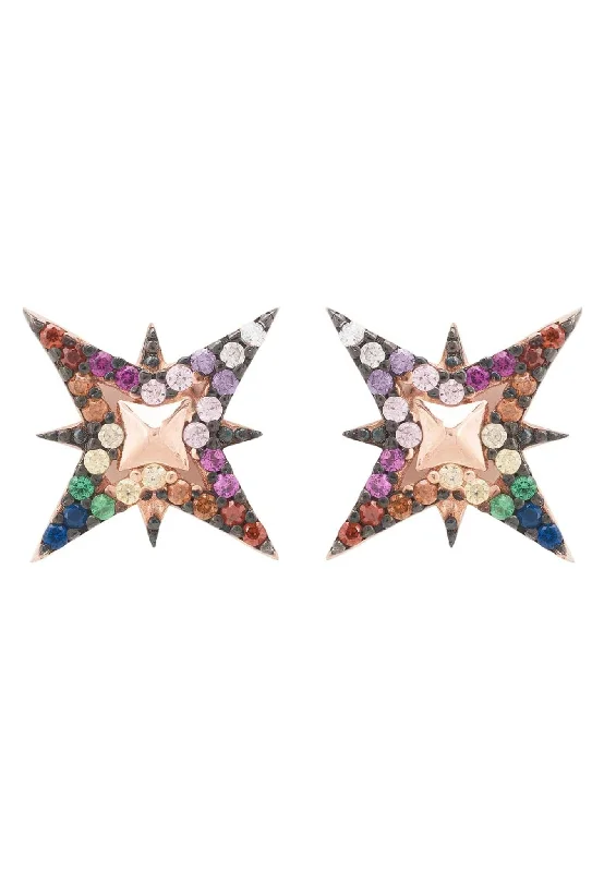 North Star Rainbow Stud Earrings Rosegold