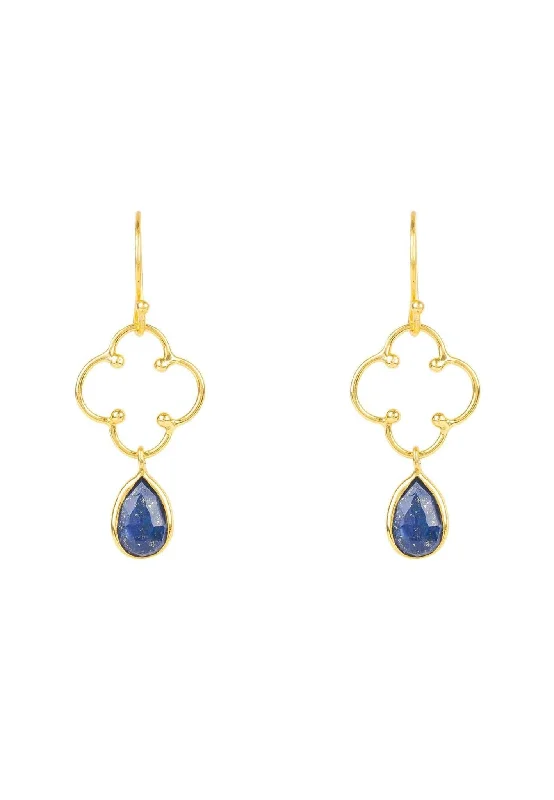 Open Clover Gemstone Drop Earrings Gold Lapis Lazuli