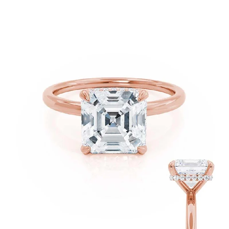 PARIS - Asscher Moissanite & Diamond 18k Rose Gold Hidden Halo