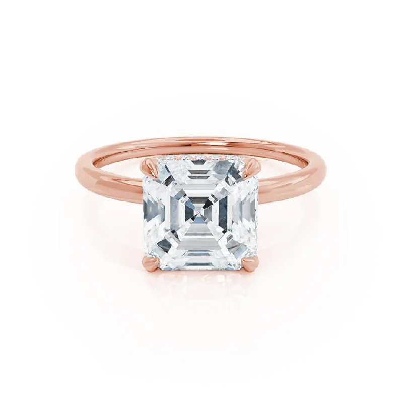 PARIS - Asscher Moissanite & Diamond 18k Rose Gold Hidden Halo