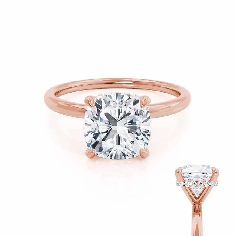 PARIS - Cushion Moissanite & Diamond 18k Rose Gold Hidden Halo