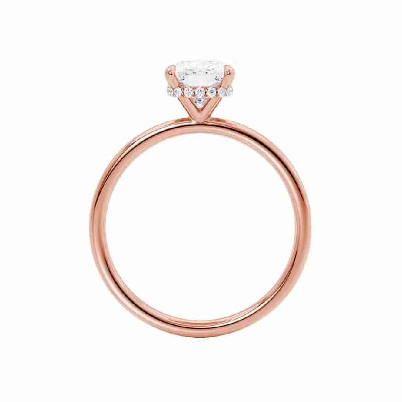 PARIS - Elongated Cushion Moissanite & Diamond 18k Rose Gold Hidden Halo