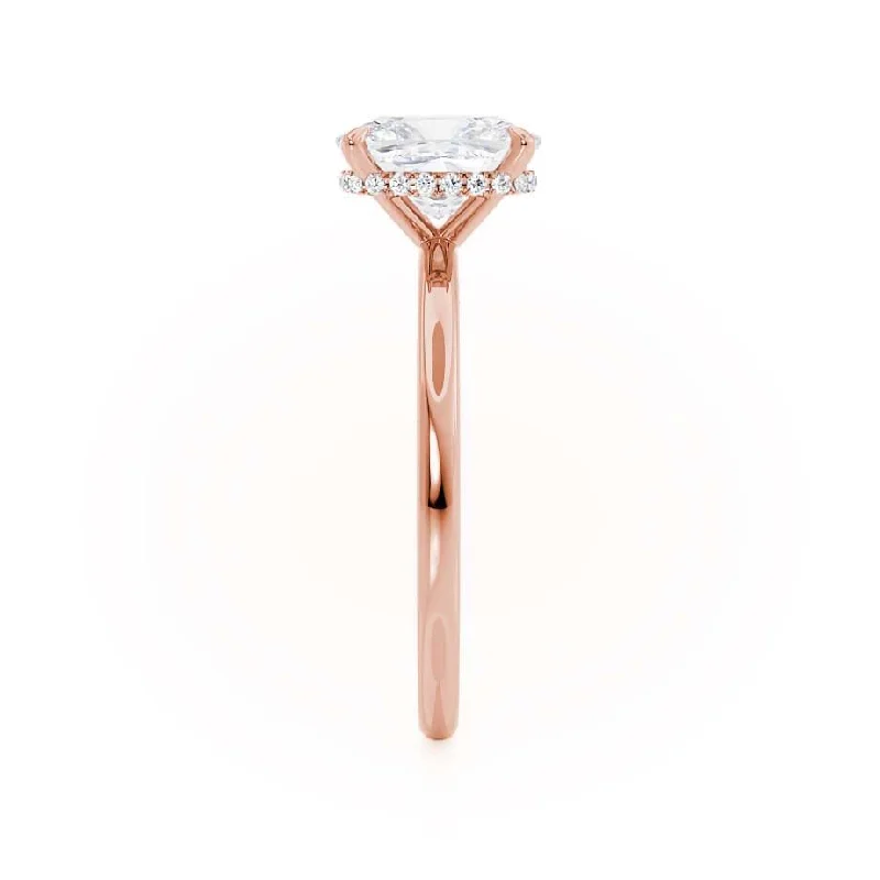 PARIS - Elongated Cushion Moissanite & Diamond 18k Rose Gold Hidden Halo