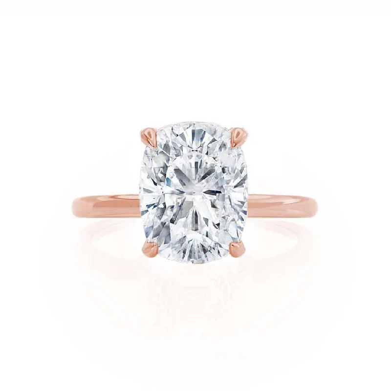 PARIS - Elongated Cushion Moissanite & Diamond 18k Rose Gold Hidden Halo