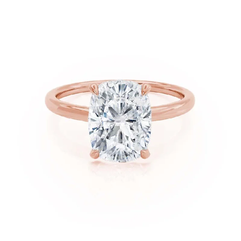 PARIS - Elongated Cushion Moissanite & Diamond 18k Rose Gold Hidden Halo