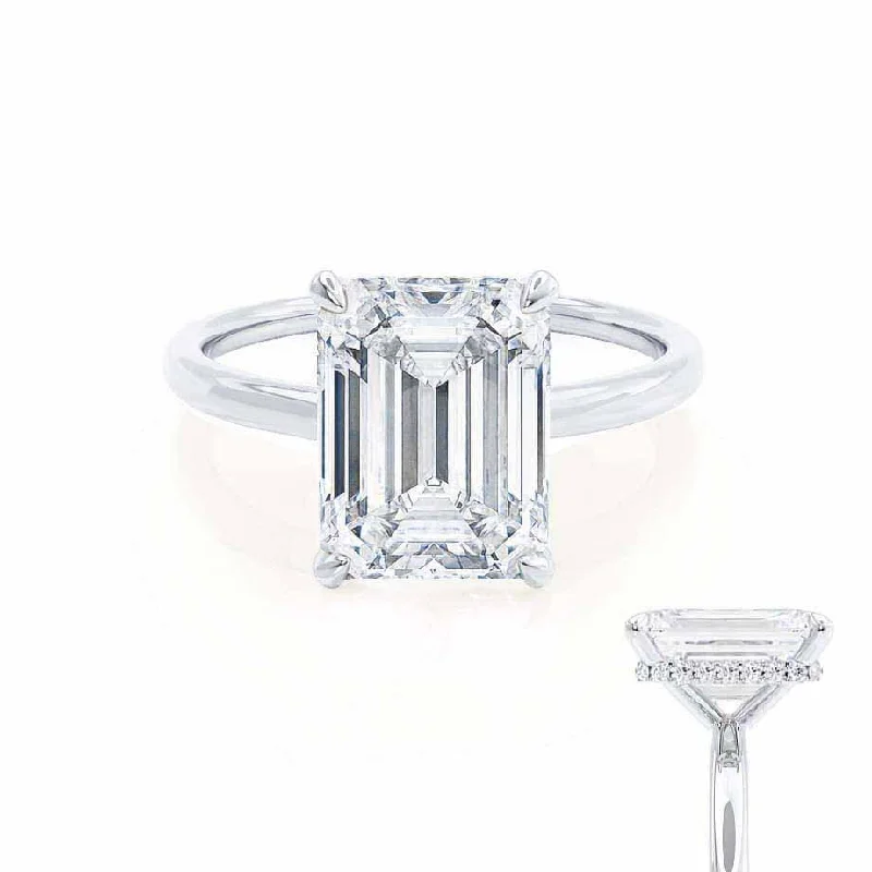 PARIS - Emerald Lab Diamond & Diamond Platinum Hidden Halo Solitaire