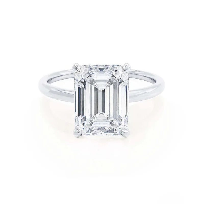 PARIS - Emerald Lab Diamond & Diamond Platinum Hidden Halo Solitaire