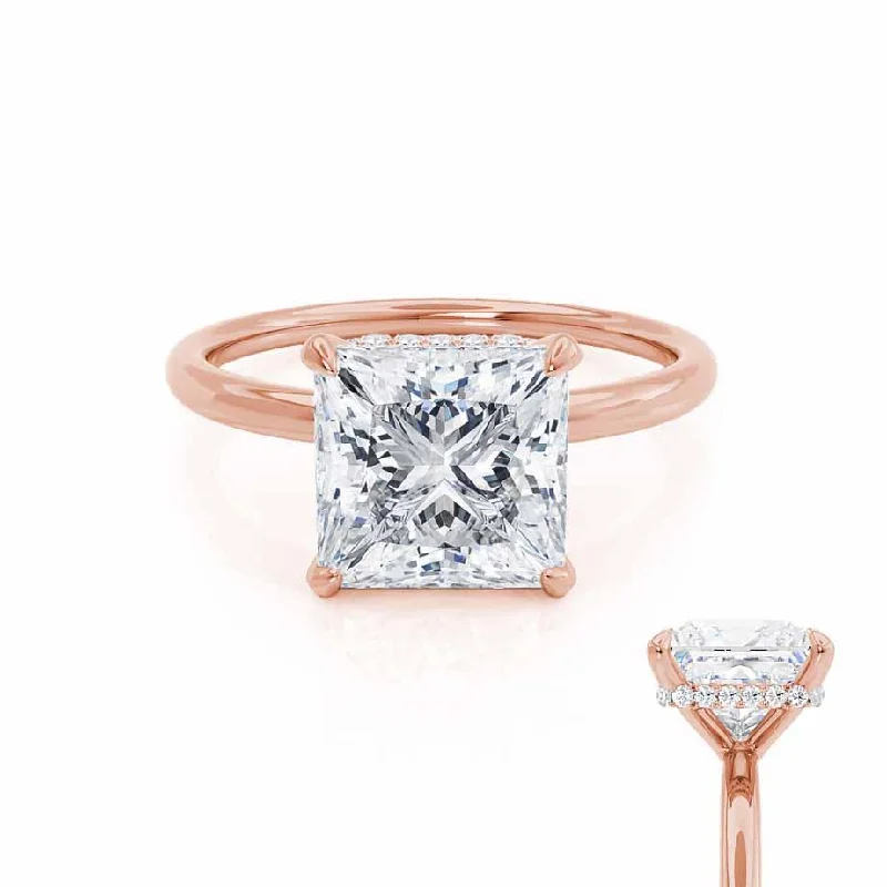 PARIS - Princess Moissanite & Diamond 18k Rose Gold Hidden Halo