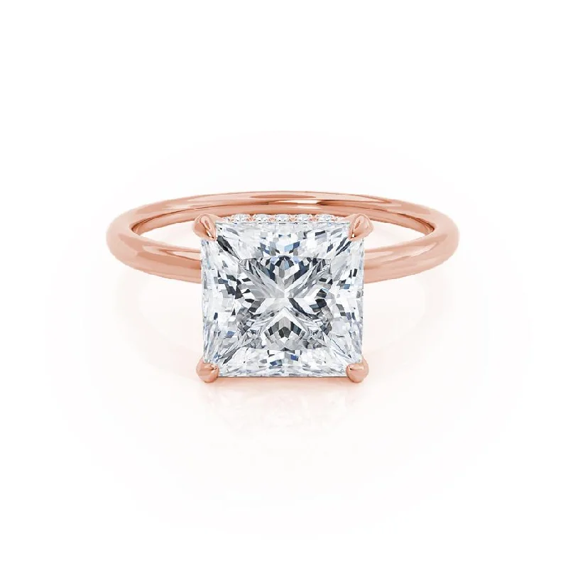 PARIS - Princess Moissanite & Diamond 18k Rose Gold Hidden Halo