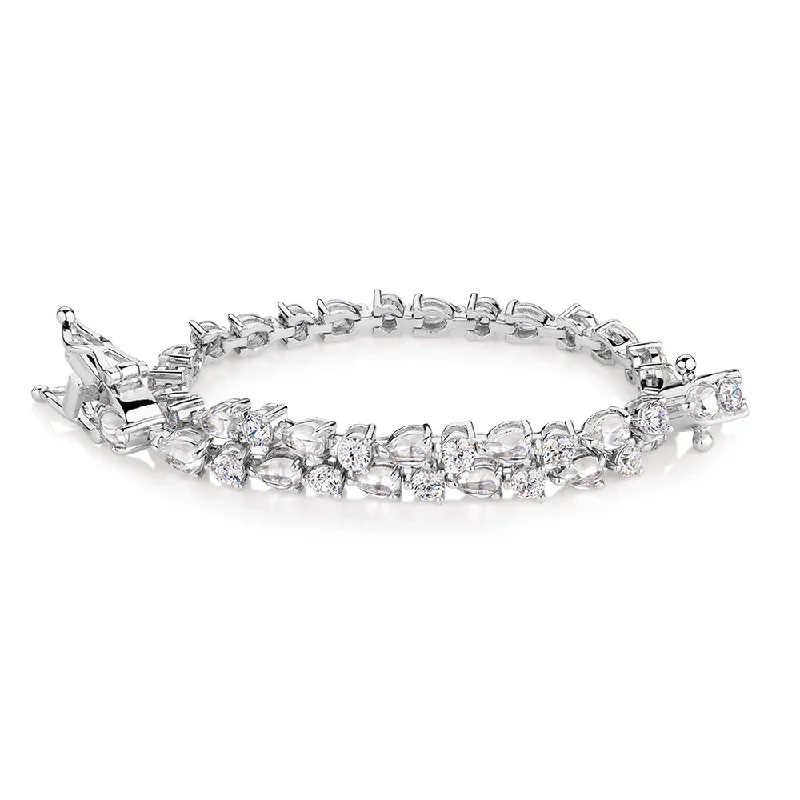 Pear and Round Brilliant tennis bracelet with 6.40 carats* of diamond simulants in sterling silver