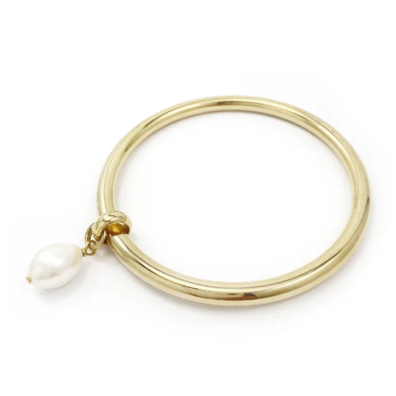 Pearl Drop Bangle - Gold