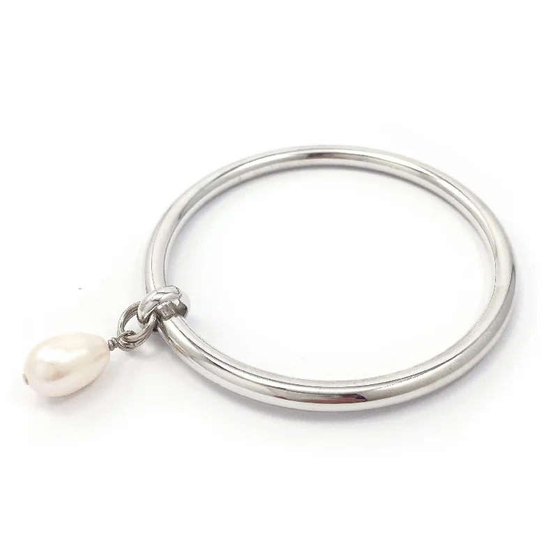 Pearl Drop Bangle - Silver