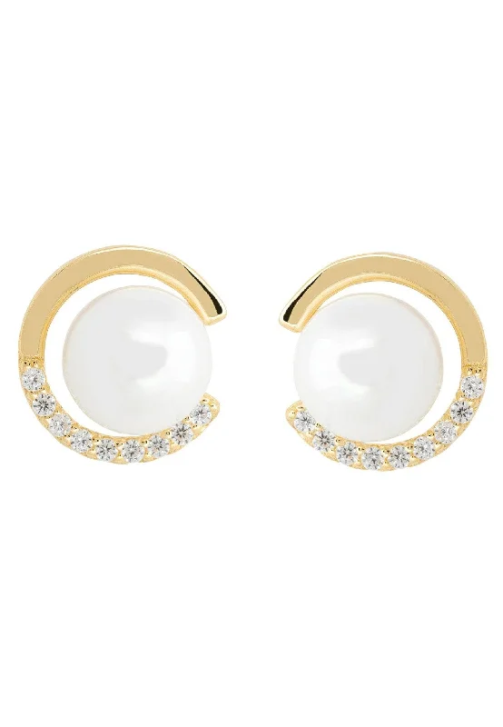 Pearl Halo Stud Earrings Gold