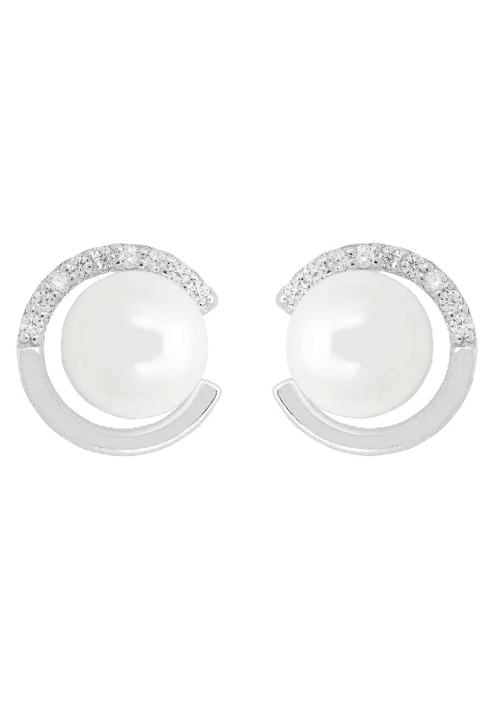 Pearl Halo Stud Earrings Silver