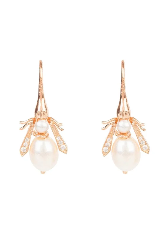 Pearl Honey Bee Earrings Rosegold