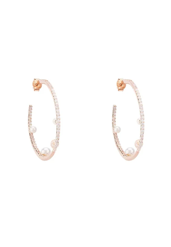 Pearl & Sparkles Hoop Earrings Rosegold