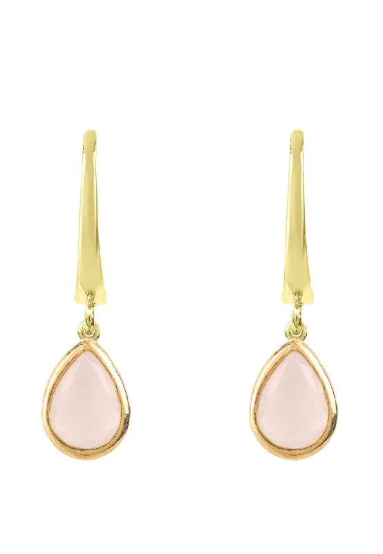 Pisa Mini Teardrop Earrings Gold Rose Quartz