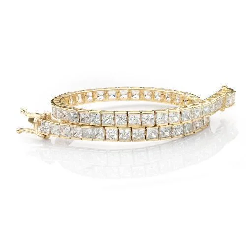 Princess Cut tennis bracelet with 10.26 carats* of diamond simulants in 10 carat yellow gold