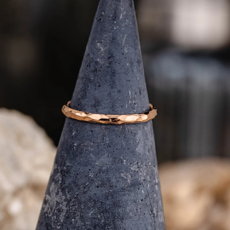 The Rosalind | 2mm Women's Hammered Rose Gold Stacking Ring