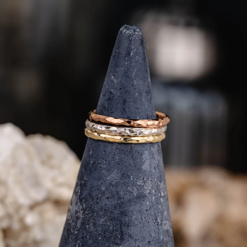 The Rosalind | 2mm Women's Hammered Rose Gold Stacking Ring