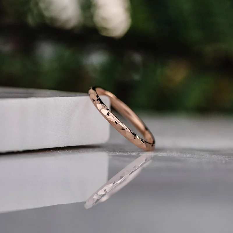 The Rosalind | 2mm Women's Hammered Rose Gold Stacking Ring