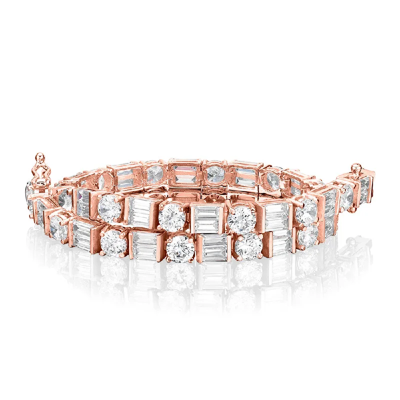 Round Brilliant and Baguette tennis bracelet with 10.07 carats* of diamond simulants in 10 carat rose gold