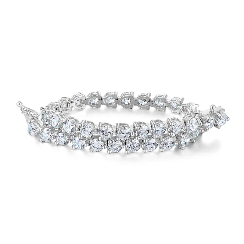 Round Brilliant tennis bracelet with 9.13 carats* of diamond simulants in sterling silver