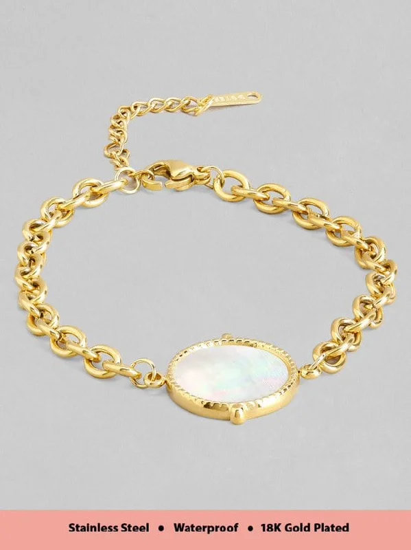 Rubans Voguish 18K Gold Plated Stainless Steel Waterproof Link Chain Bracelet With Shell Studded Charm.