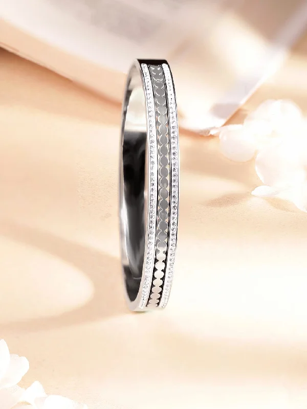 Rubans Voguish Rhodium plated Stainless Steel Waterproof Textured Classy Tarnish free Bracelet