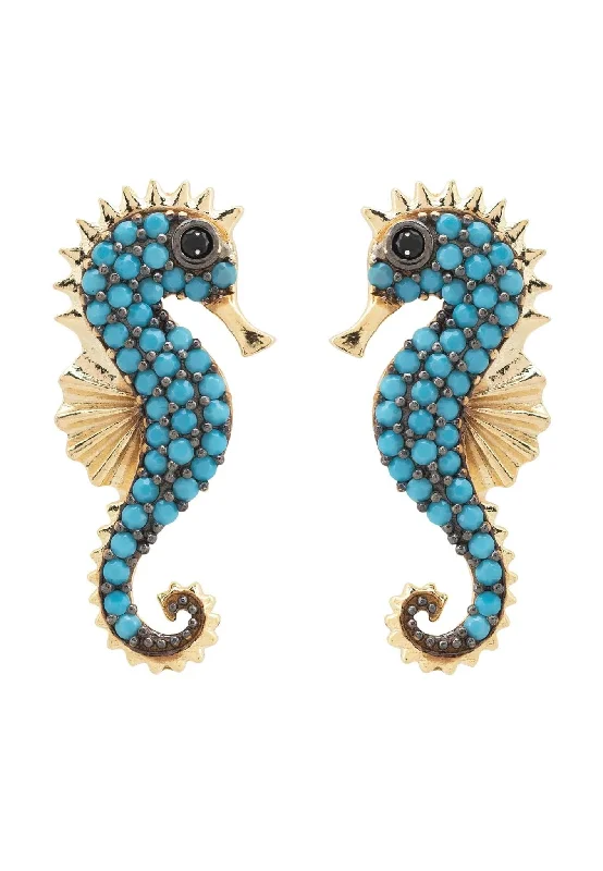 Seahorse Turquoise Earrings Gold