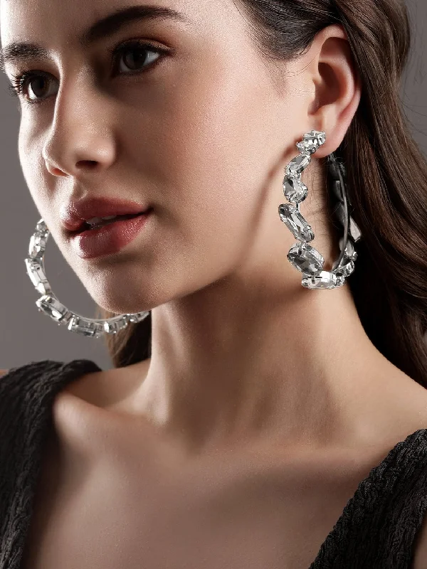 Rubans Voguish Silver Gleam: AD Hoop Earrings