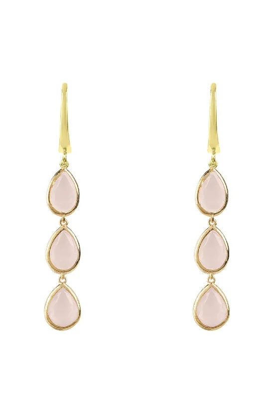 Sorrento Triple Drop Earrings Gold Rose Quartz