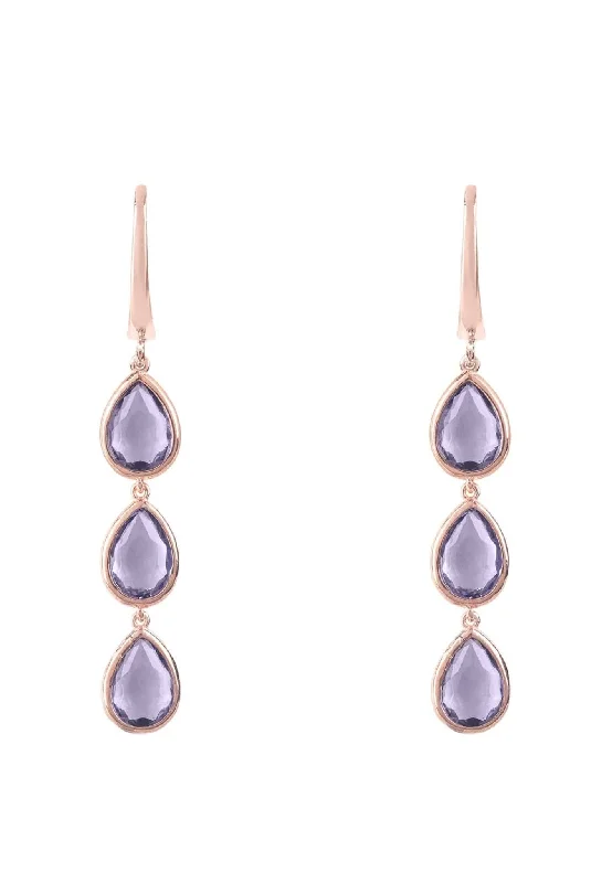 Sorrento Triple Drop Earrings Rosegold Amethyst